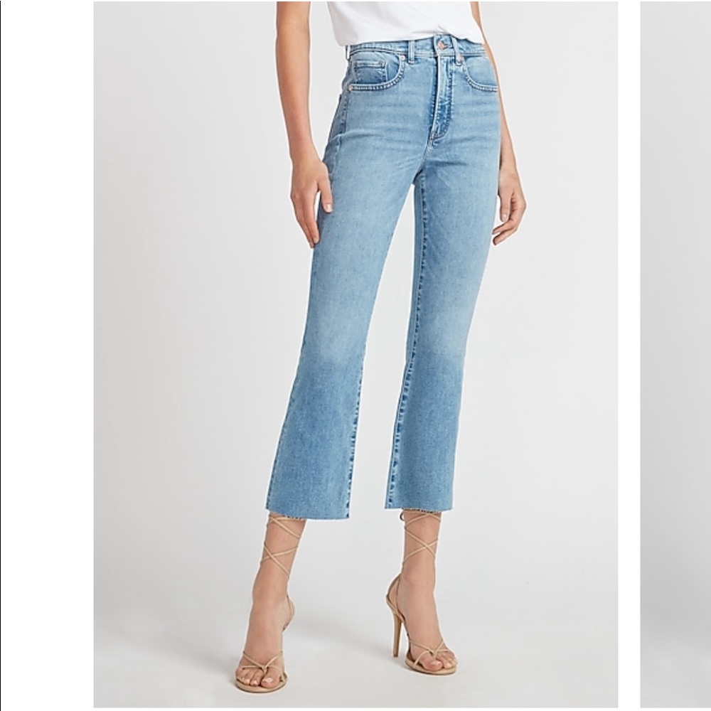 Express High-Waisted Raw Hem cropped Flare jeans